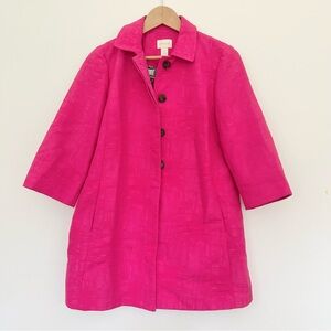 Chico's Wild Orchid Floral Lined Pleat Back Topper Coat Pink Fuchsia Women’s 0